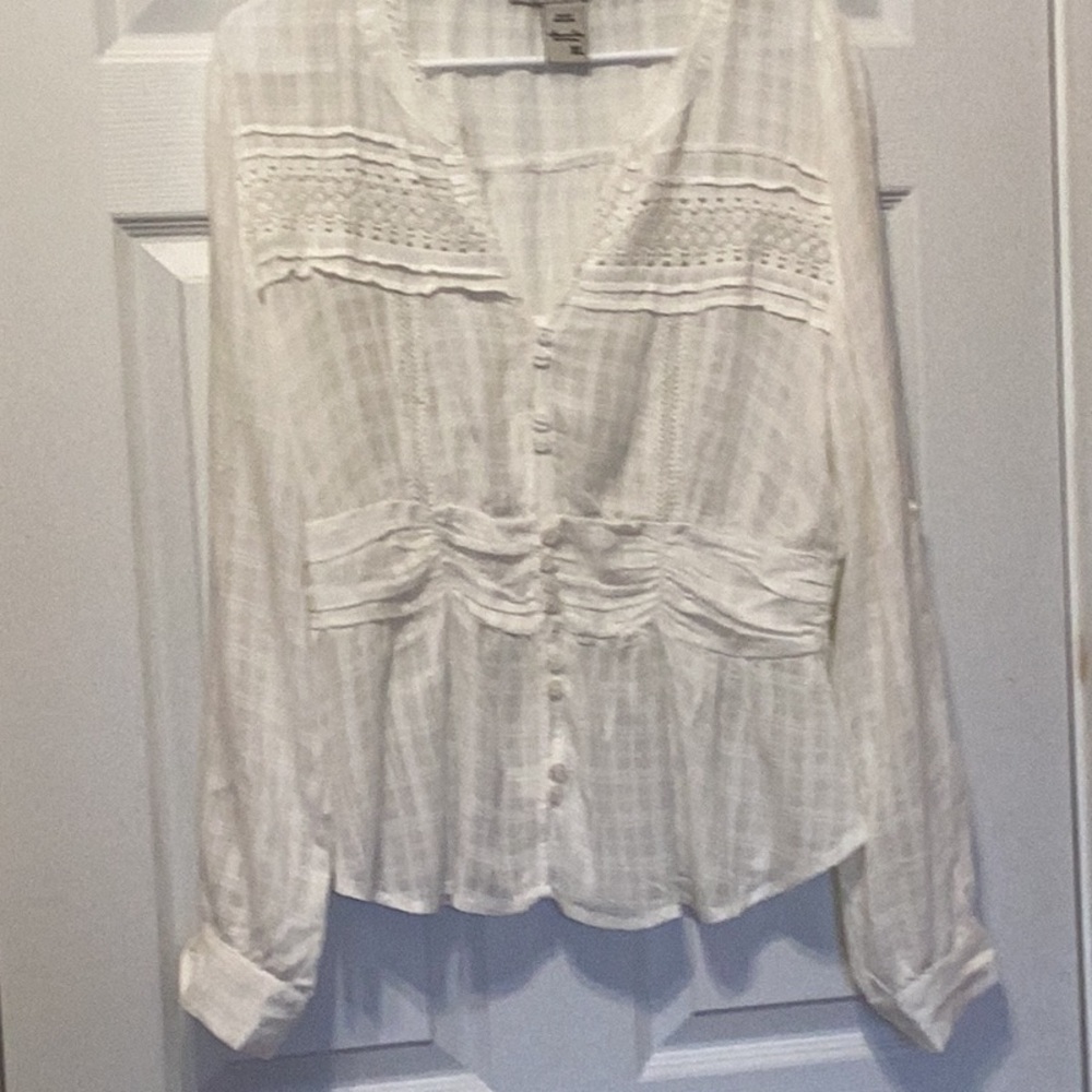 American Rag White Eyelet Button Front Peasant Blouse - Picture 3 of 6
